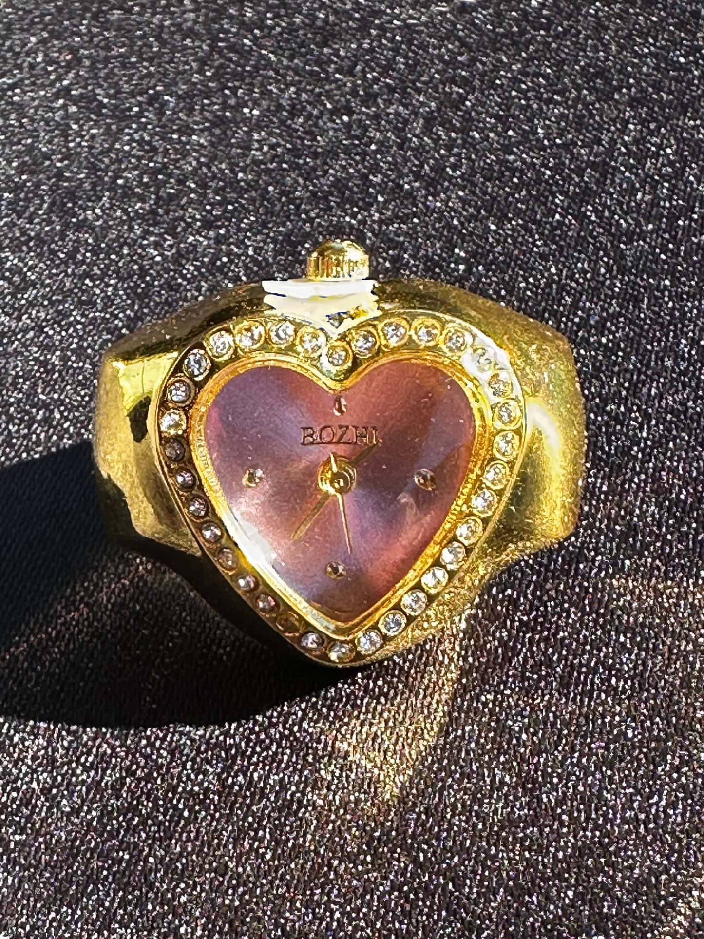 Pink Heart Studded Gold Ring Watch
