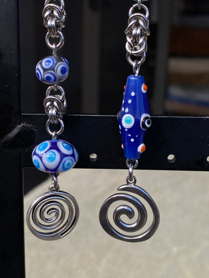 Asymmetrical Spiral Chainmail Earrings