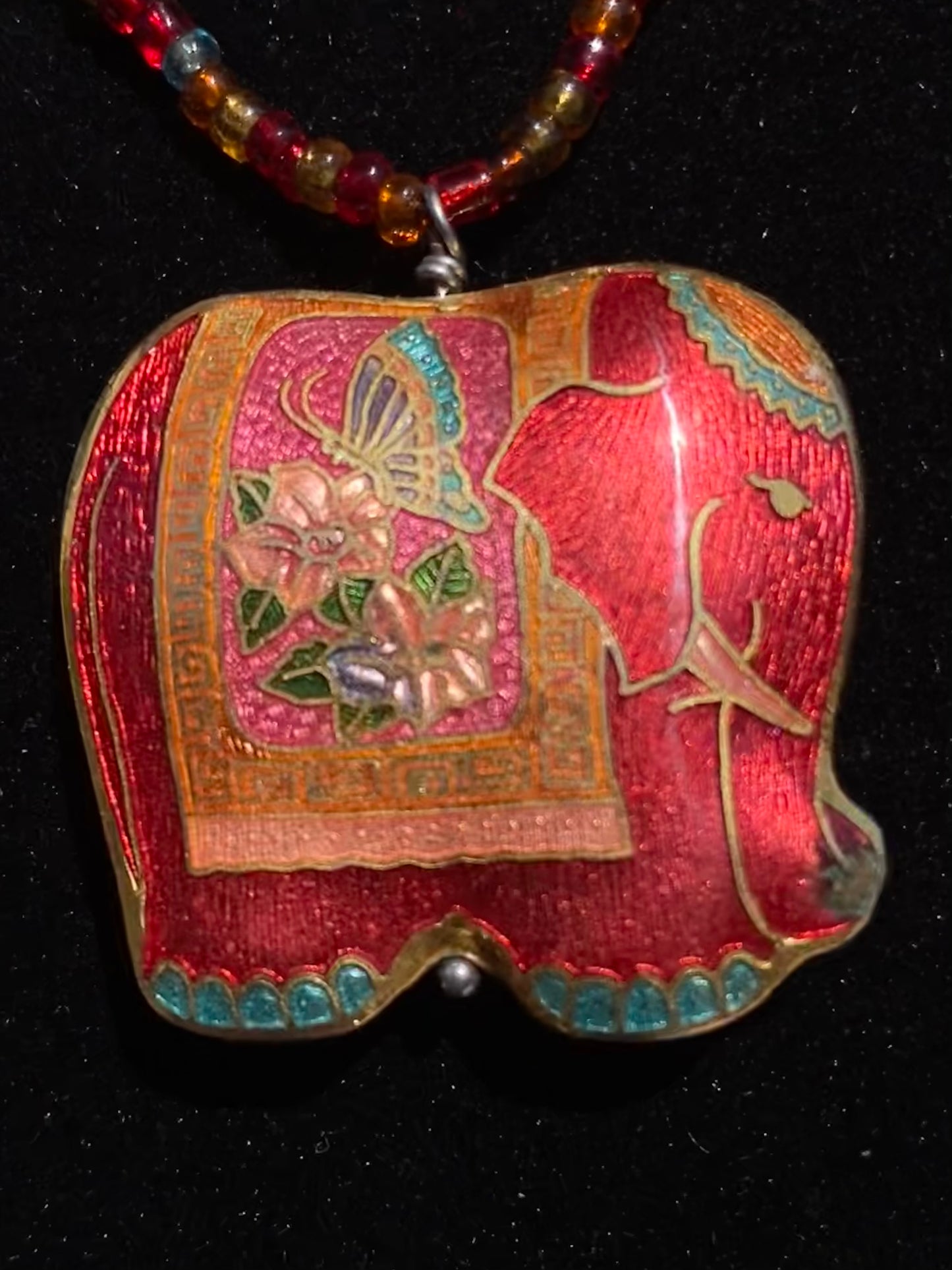 Glass & Cloisonné Elephant Necklace