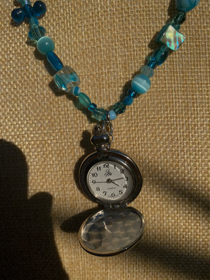 Blue “Pocket” Watch Necklace