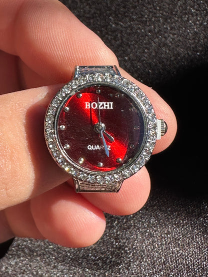 Red Studded Silver Ring Watch