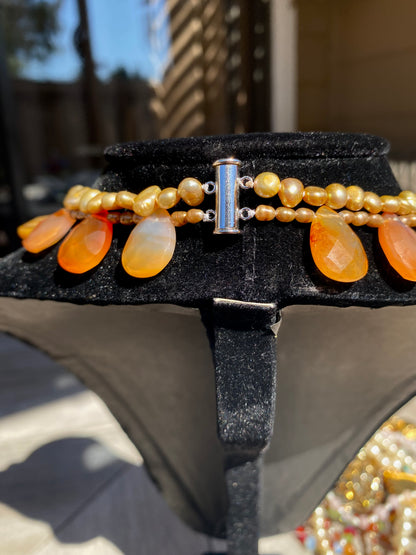 SH Faceted Carnelian & Freshwater Pearls