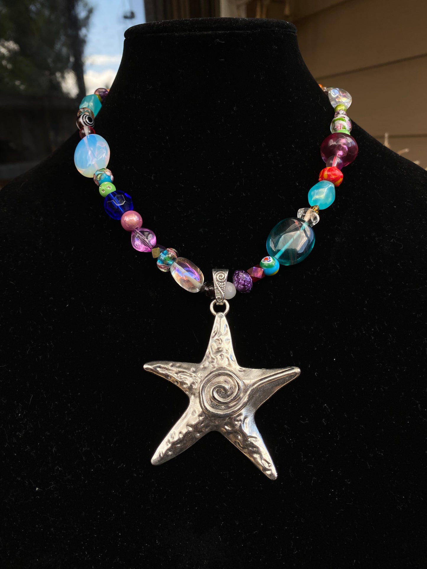 Rainbow Spiral Star Necklace