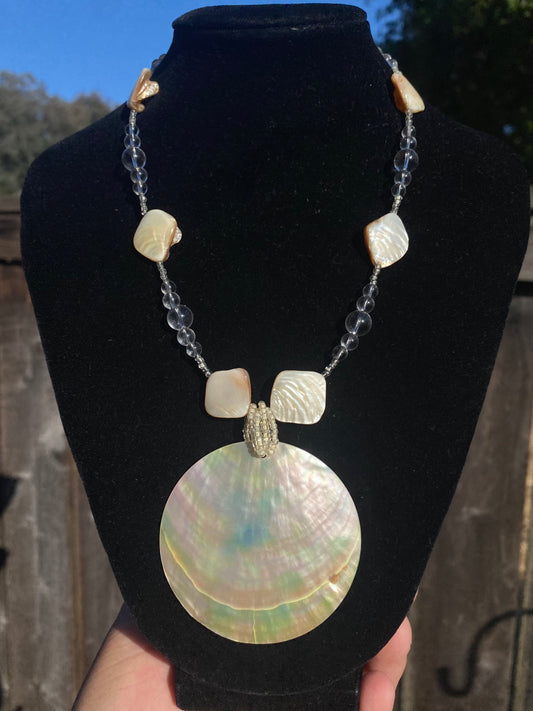 Large Shell & Clear Quartz Necklace
