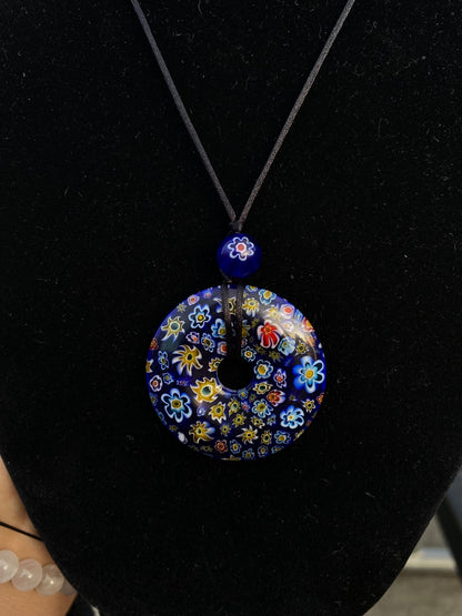 Simple Millefiori Lampwork Donut Pendant Necklace