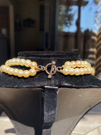 SH Faux Pearl Double Strand Studded Necklace