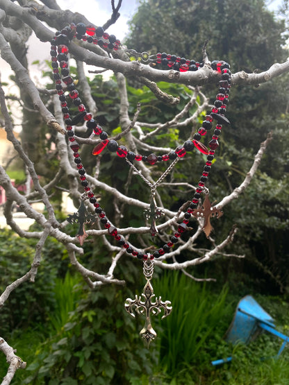 Chainmaile Red & Black Cross Necklace