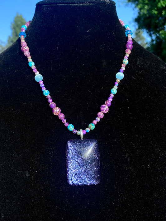 Dichroic glass & purple sea sediment imperial Jasper Necklace