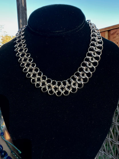 European 4 in 1 Chainmaille Handmade in Stainless Steel Adjustable Choker/Small Necklace Size