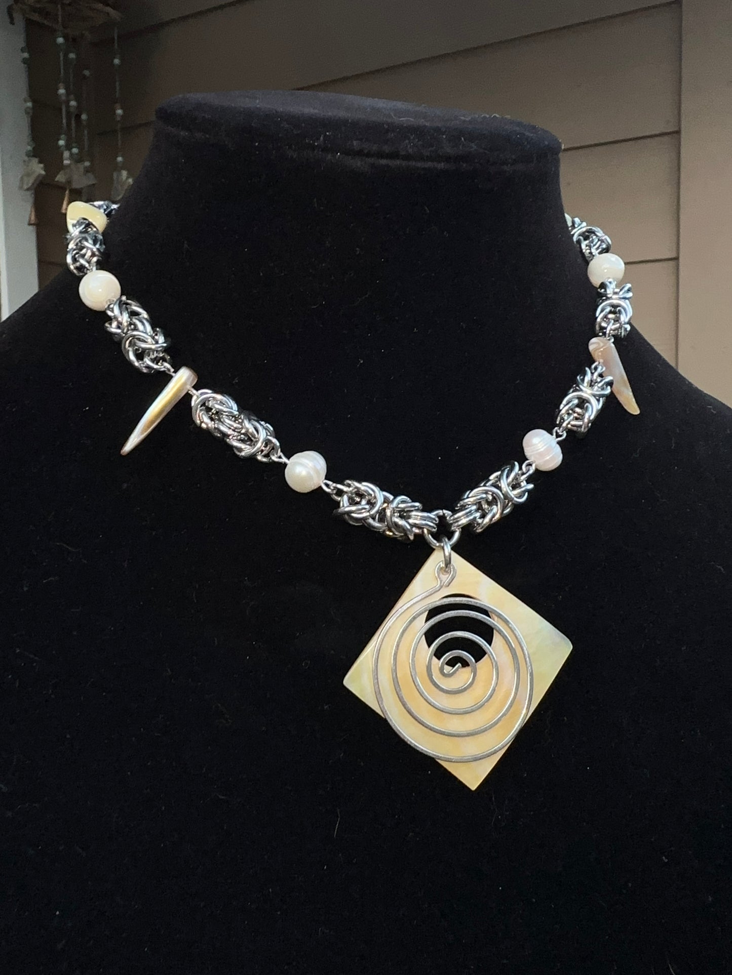Shell & Pearl Stainless Steel Chainmaille with Spiral