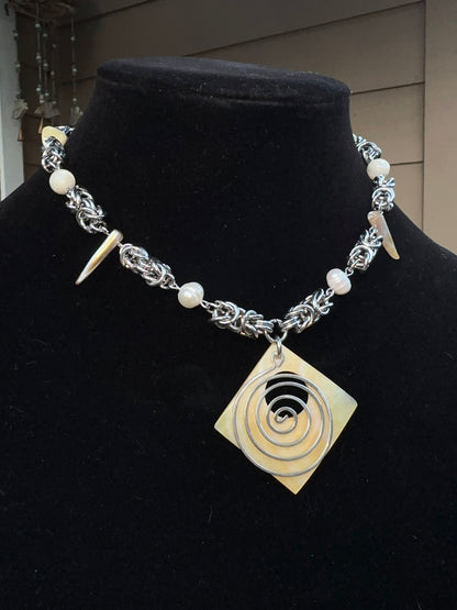Shell & Pearl Stainless Steel Chainmaille with Spiral