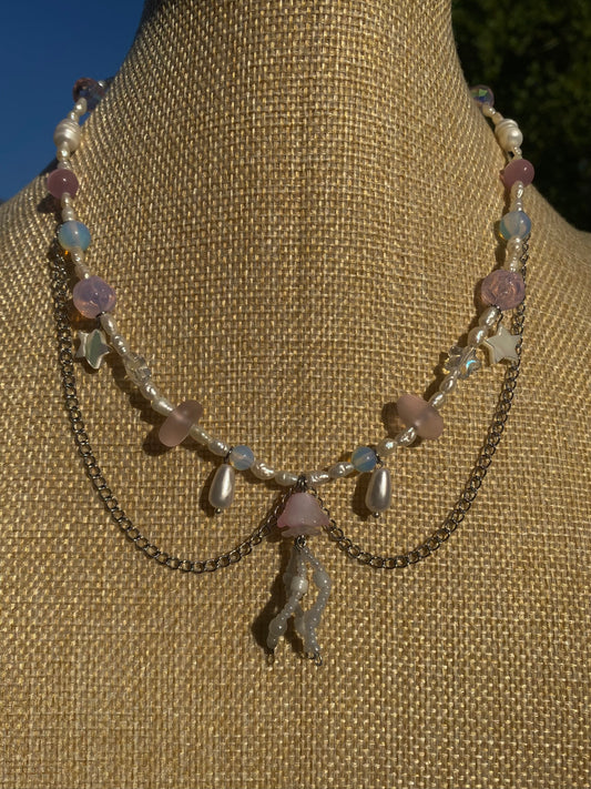 Pink Pearl JellyFish Necklace