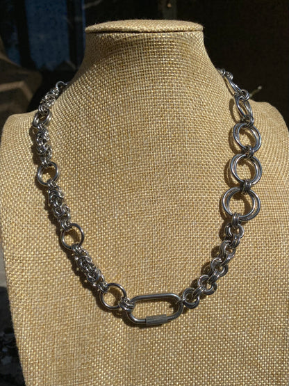 Carabiner Closure Stainless Steel Chainmail Necklace