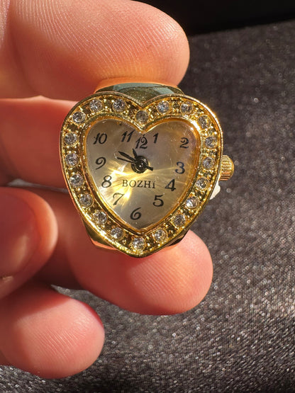 White Studded 2 Heart Gold Ring Watch