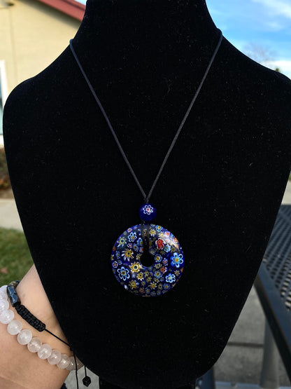 Simple Millefiori Lampwork Donut Pendant Necklace