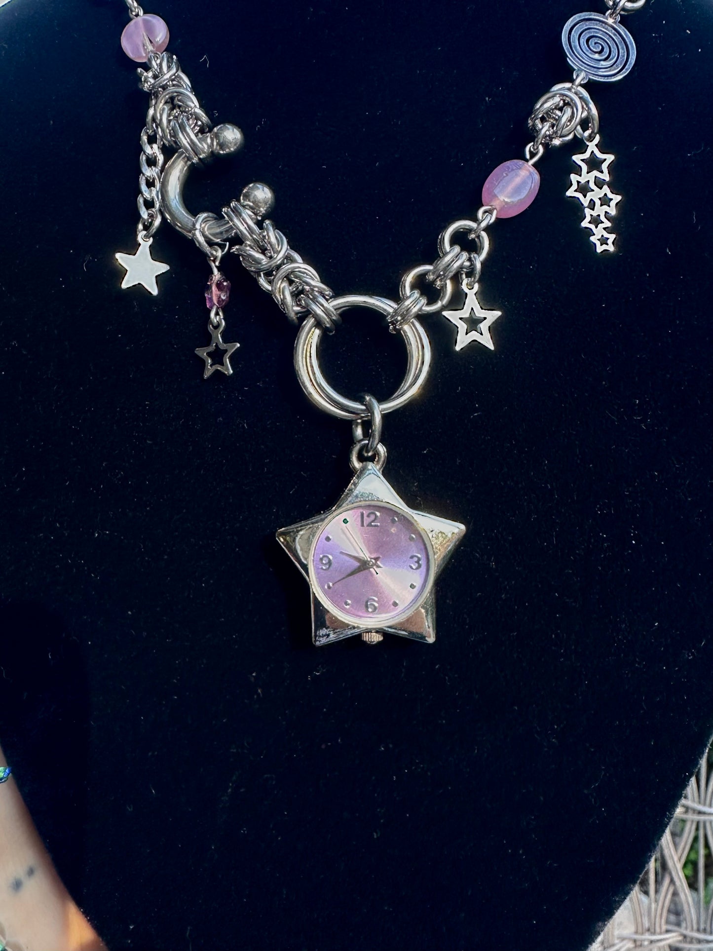Celestial Pink Watch Star Chainmaile Necklace