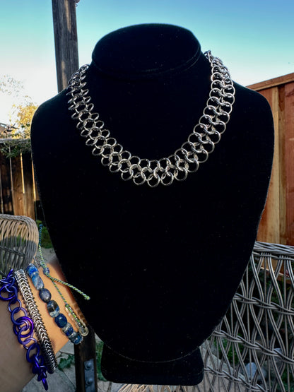 European 4 in 1 Chainmaille Handmade in Stainless Steel Adjustable Choker/Small Necklace Size