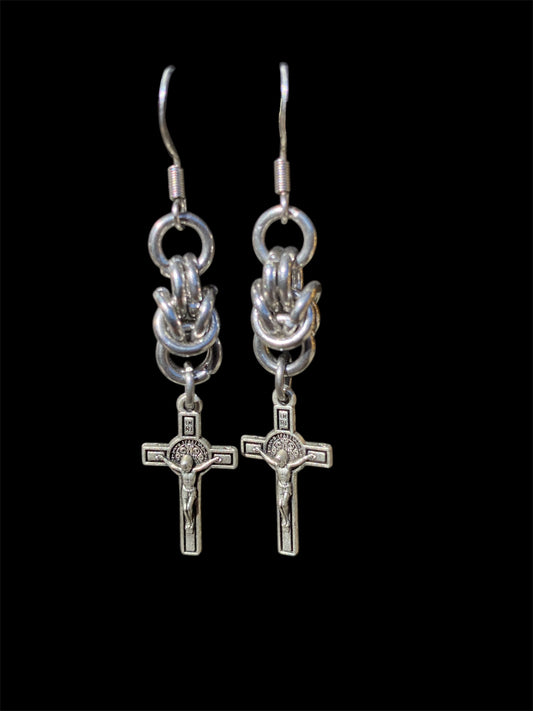 Chainmail Crucifix Earrings