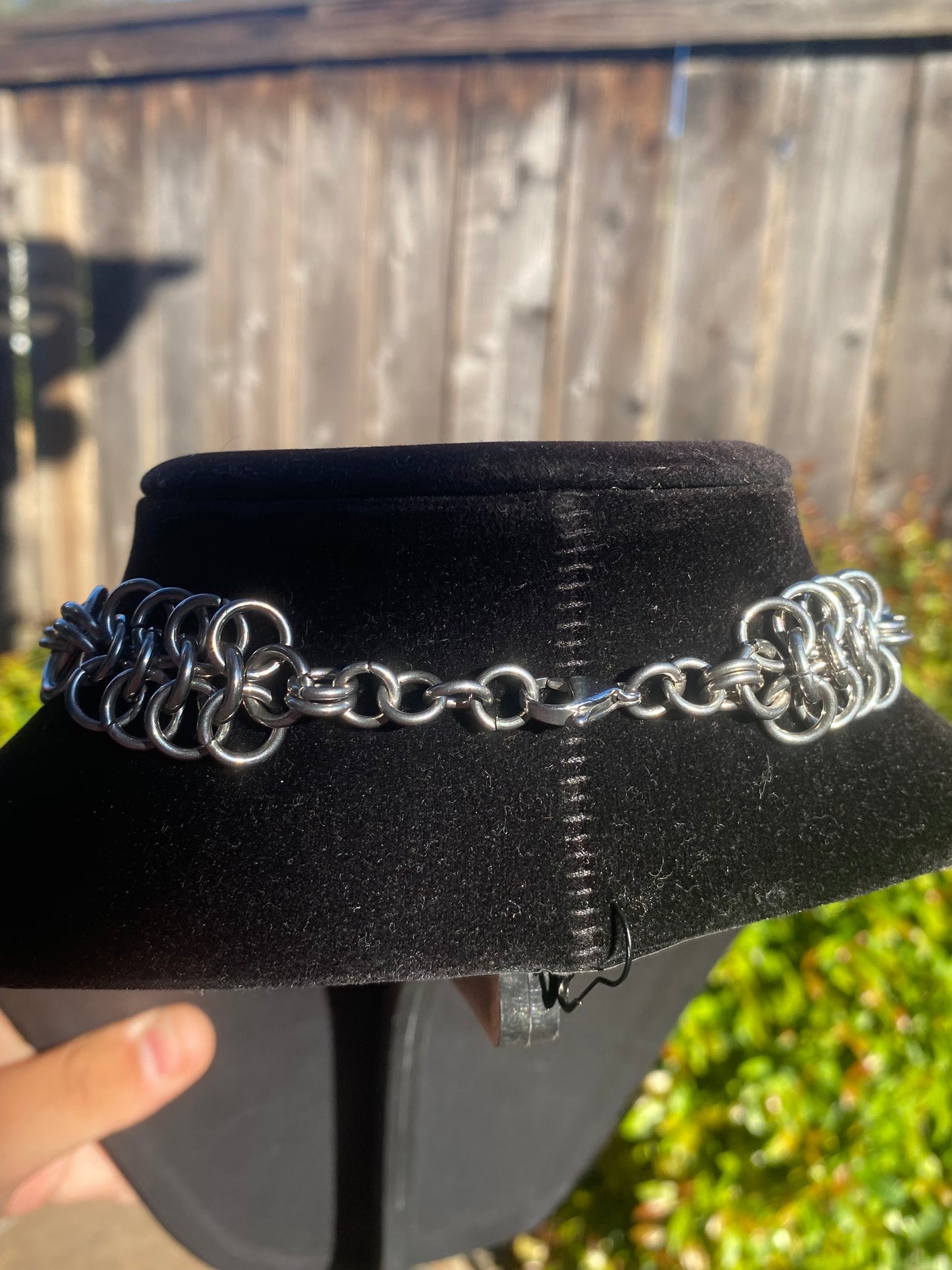 Stainless Steel Chainmail Spike Skull Cross Necklace 
