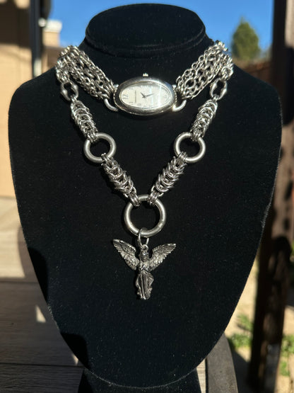 Stainless Steel Watch Angel Chainmaille Choker & Necklace