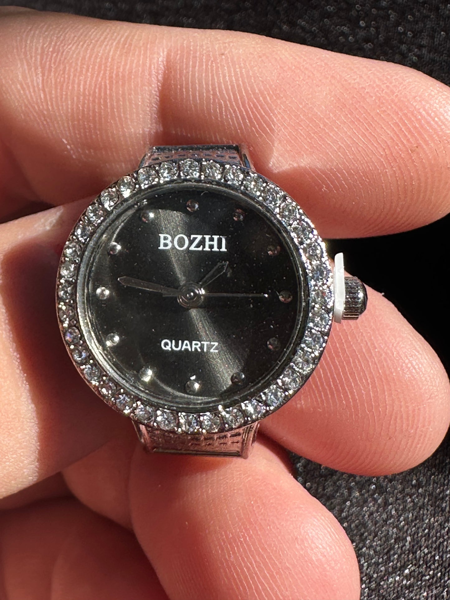 Black Studded Silver Ring Watch