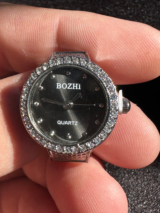 Black Studded Silver Ring Watch