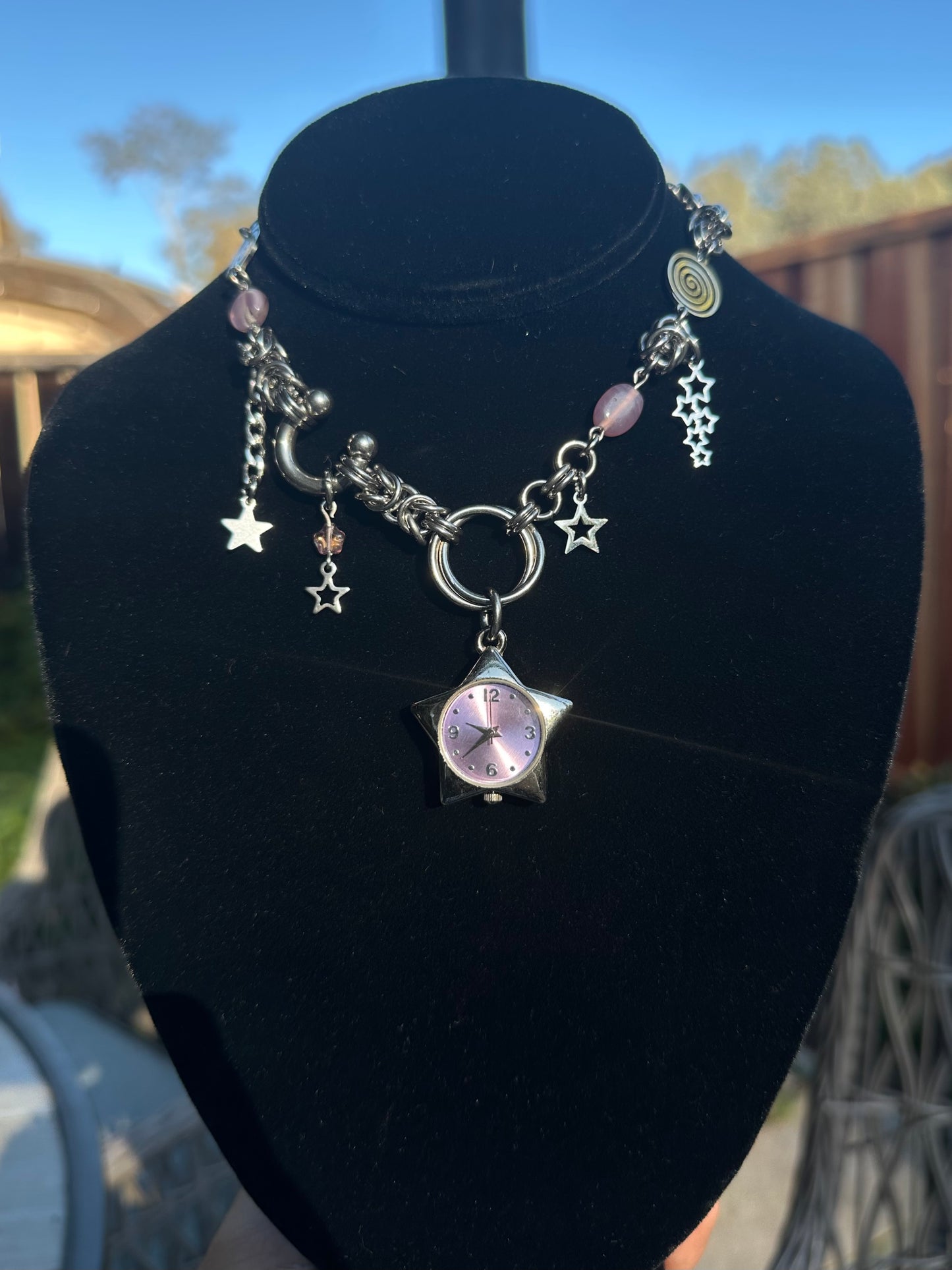 Celestial Pink Watch Star Chainmaile Necklace