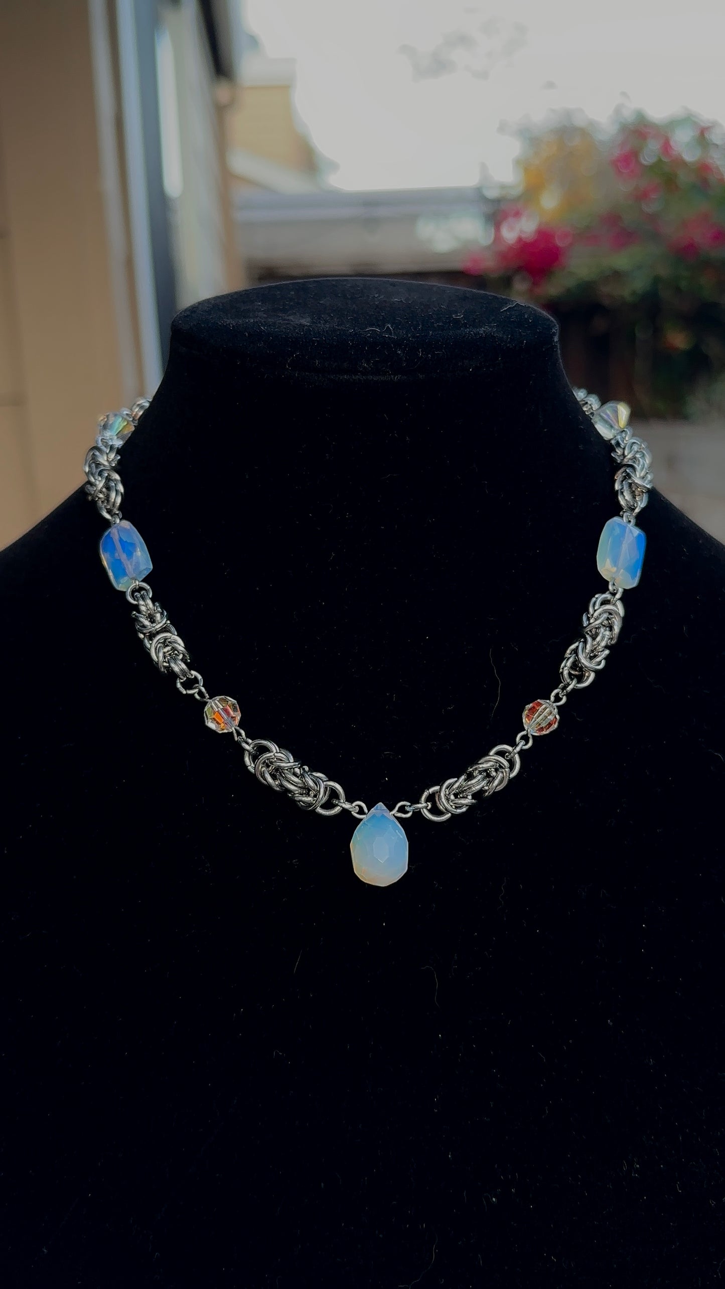 Opalite Stainless Steel Chainmaille Necklace