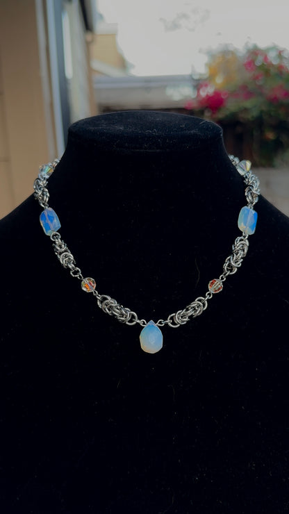 Opalite Stainless Steel Chainmaille Necklace