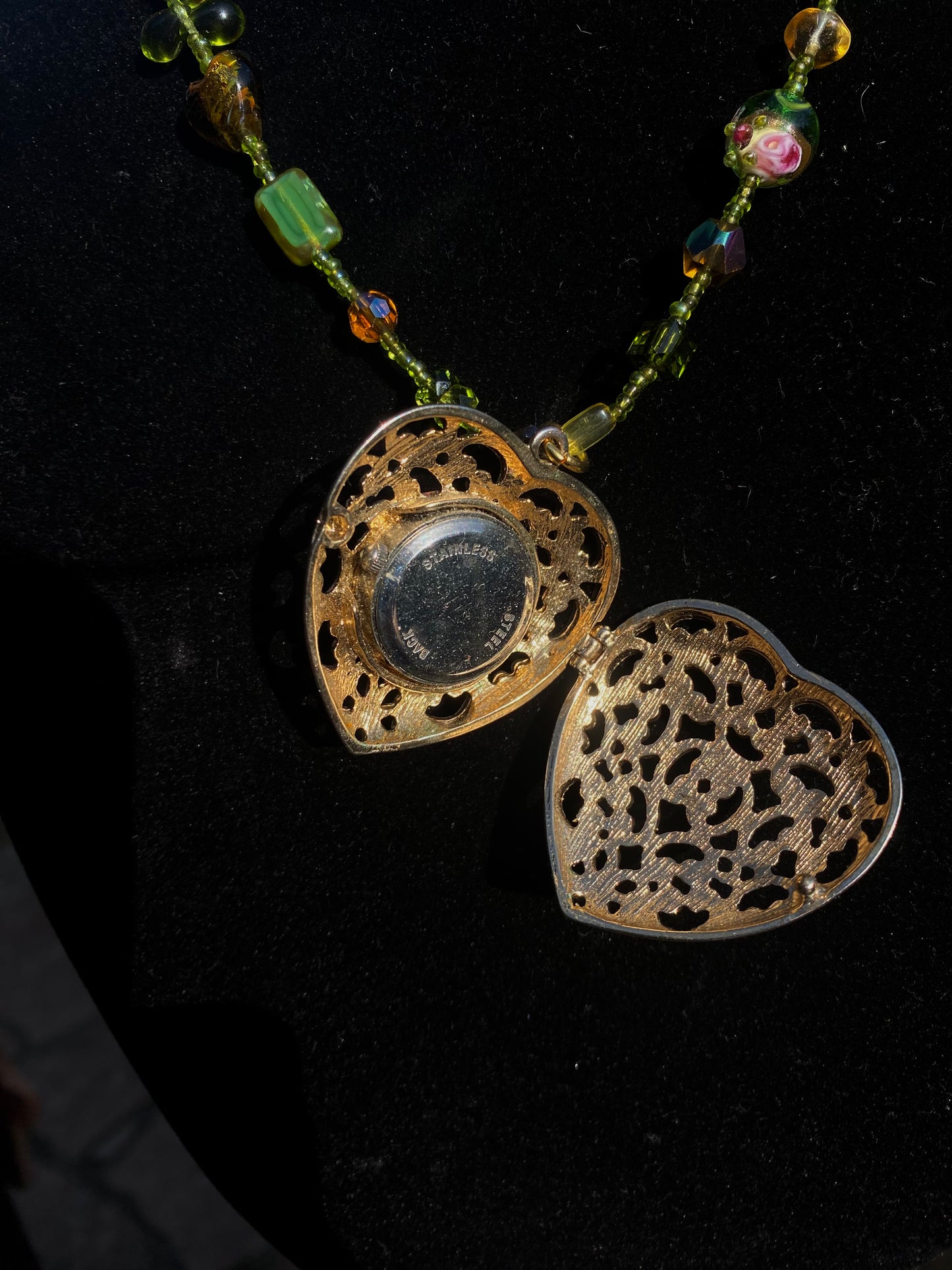Gold & Green Heart Watch Necklace