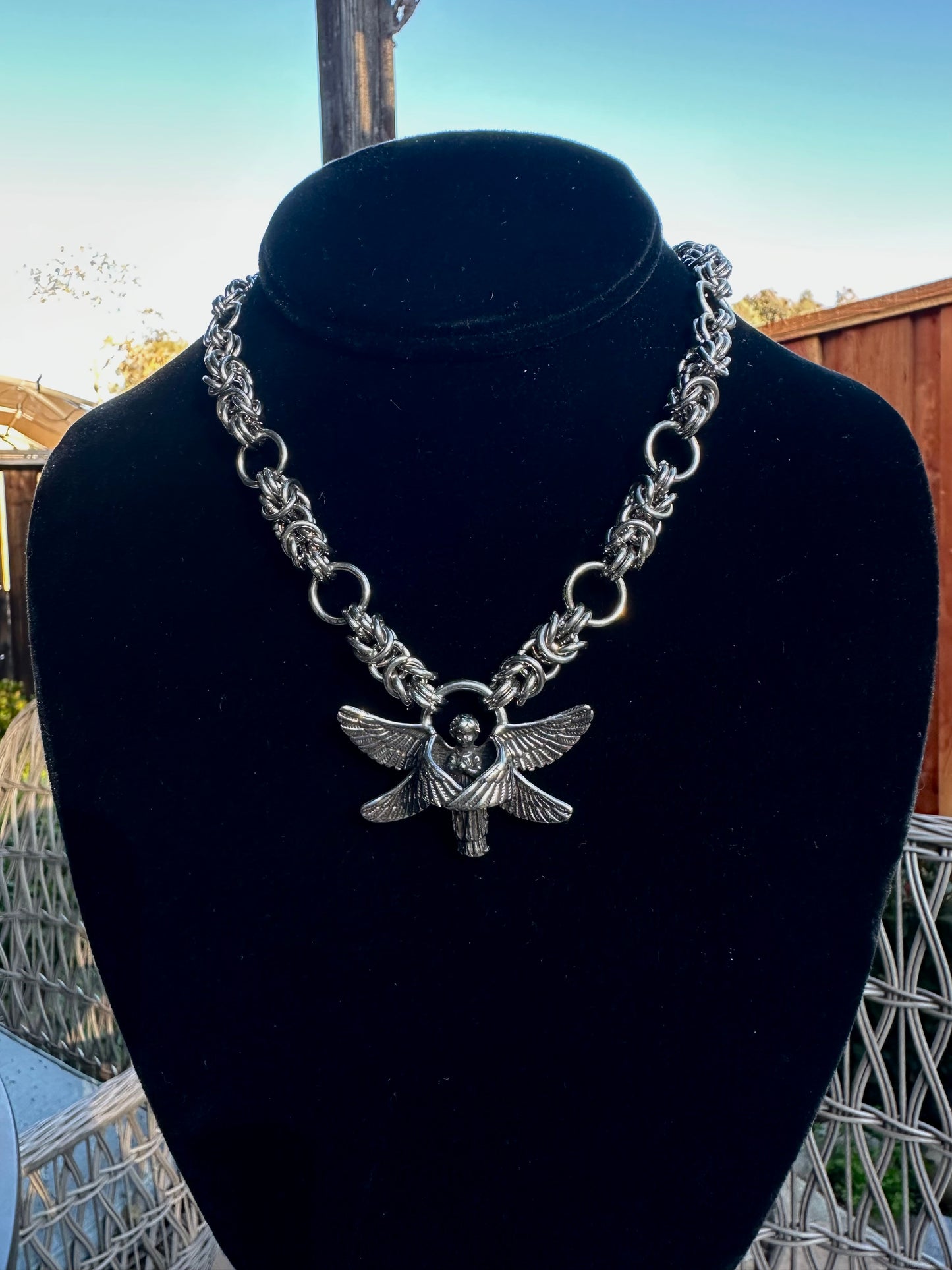 Stainless Steel Byzantine Chainmaille Angel Necklace