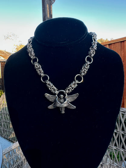 Stainless Steel Byzantine Chainmaille Angel Necklace