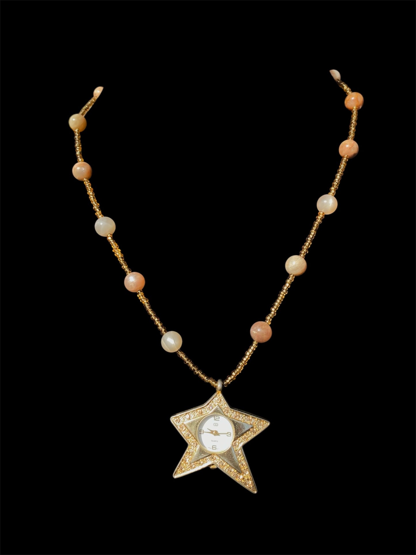 Sunstone & Gold Star Watch Necklace