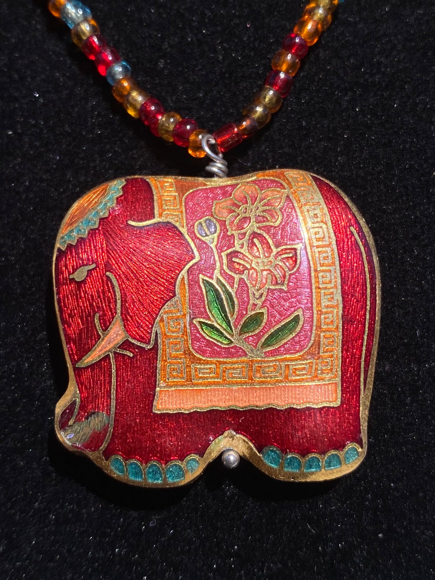 Glass & Cloisonné Elephant Necklace
