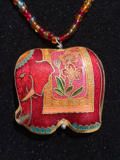 Glass & Cloisonné Elephant Necklace