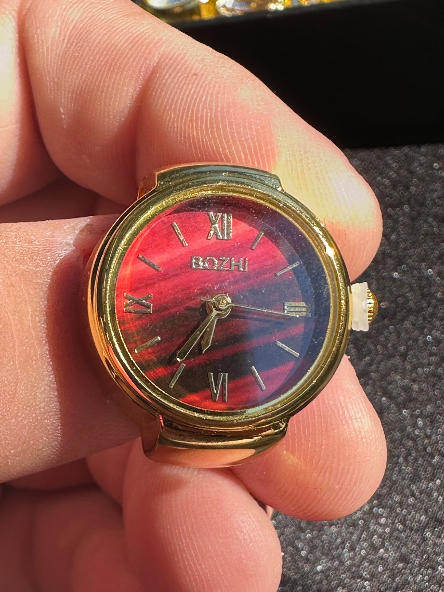 Red Striped Gold Ring Watch