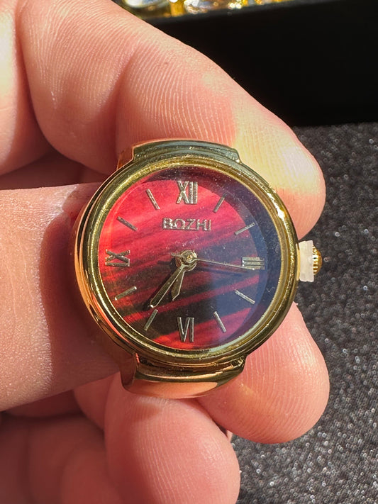 Red Striped Gold Ring Watch