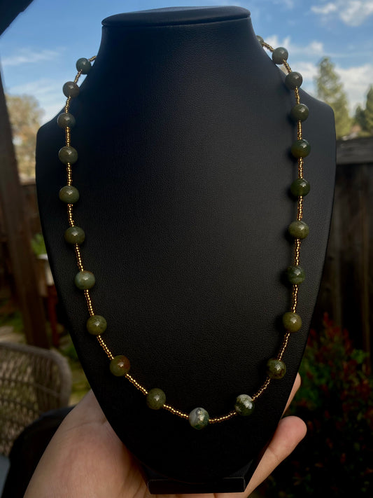 Simple Gold Moss Agate Necklace