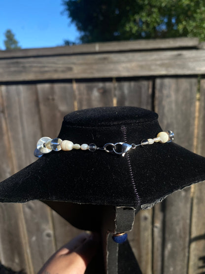 Spiky Pearl with Shell & Clear Quartz Chainmail Necklace