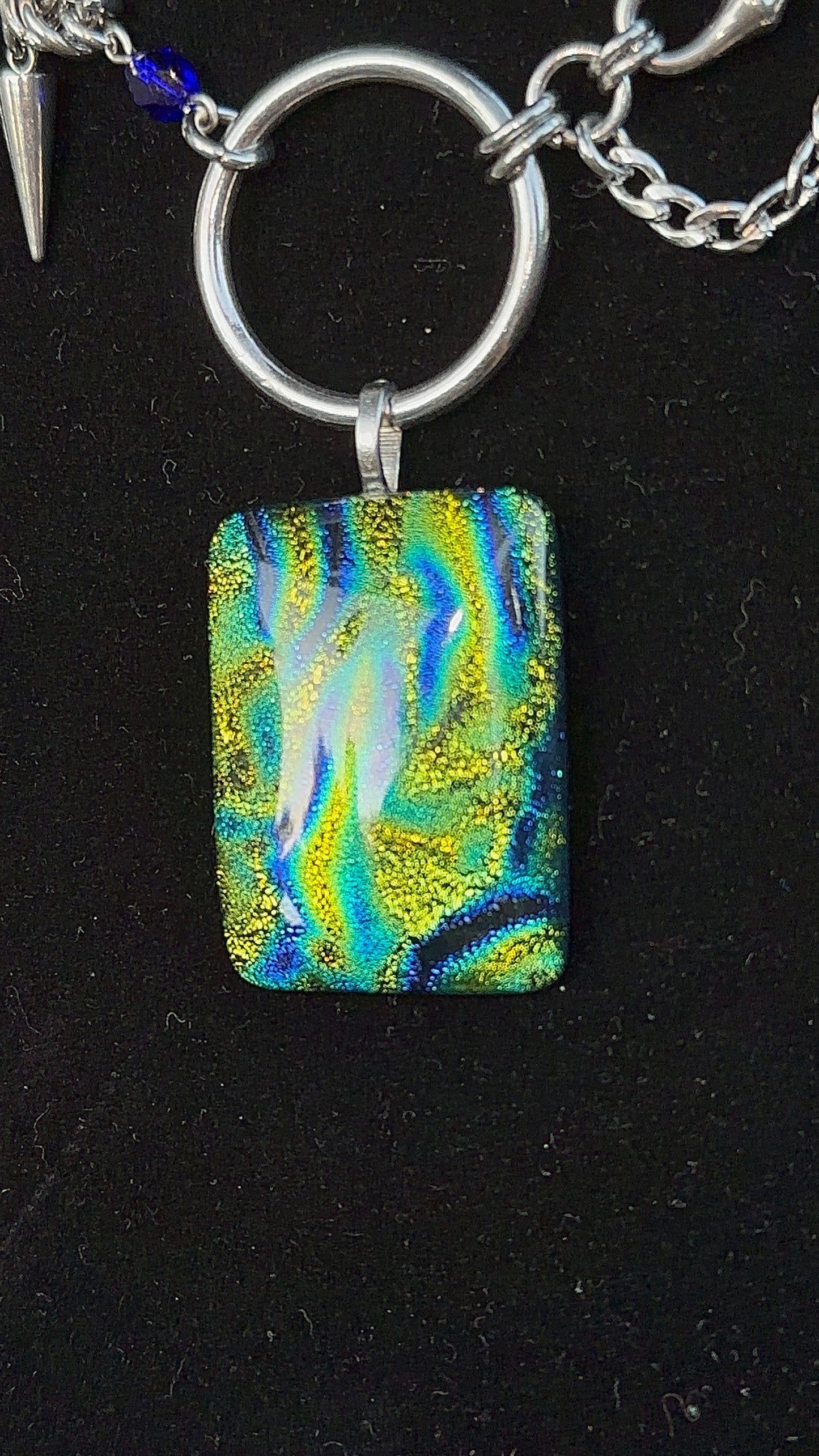 Dichroic Glass Green & Blue Stainless Steel Chainmaille Necklace