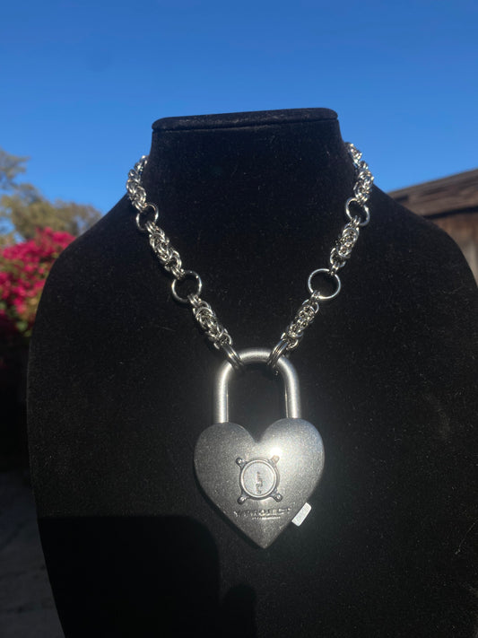 Stainless Steel Chainmail Marc Jacob’s Heart Lock Necklace 