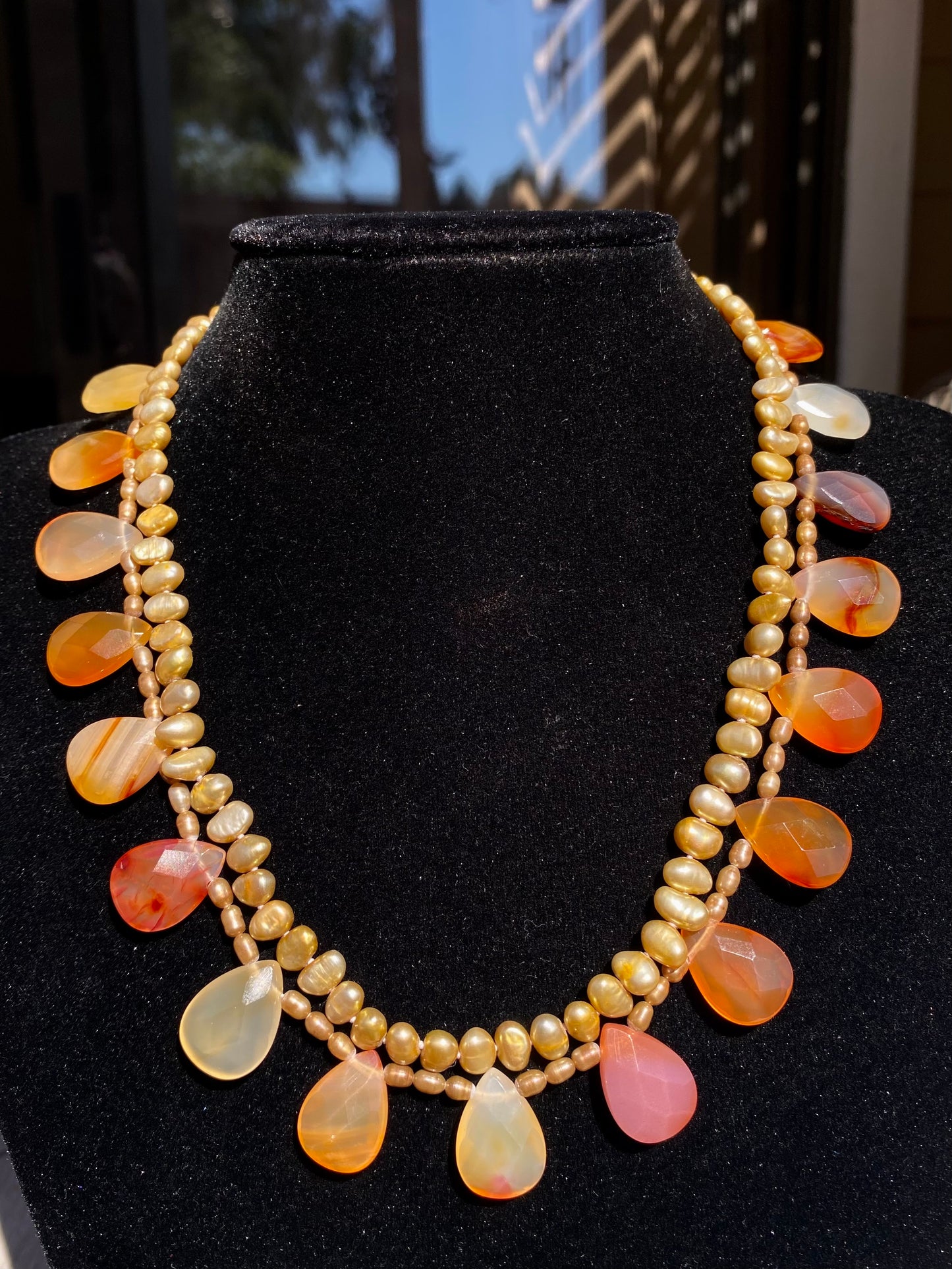 SH Faceted Carnelian & Freshwater Pearls