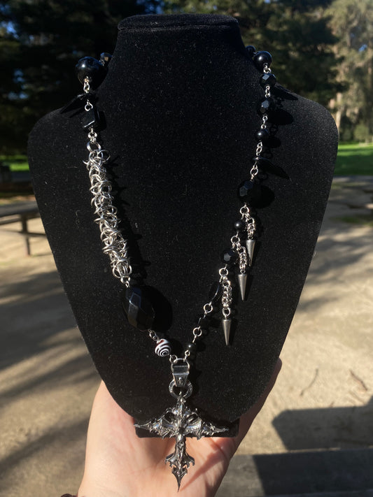 Chainmail Skeleton On Cross Necklace