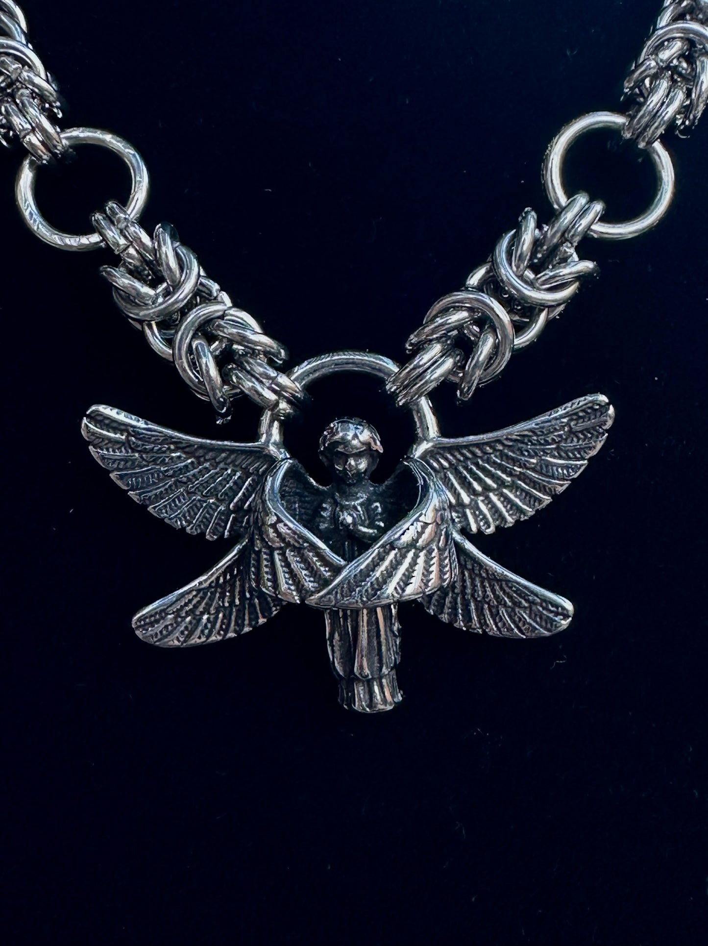 Stainless Steel Byzantine Chainmaille Angel Necklace
