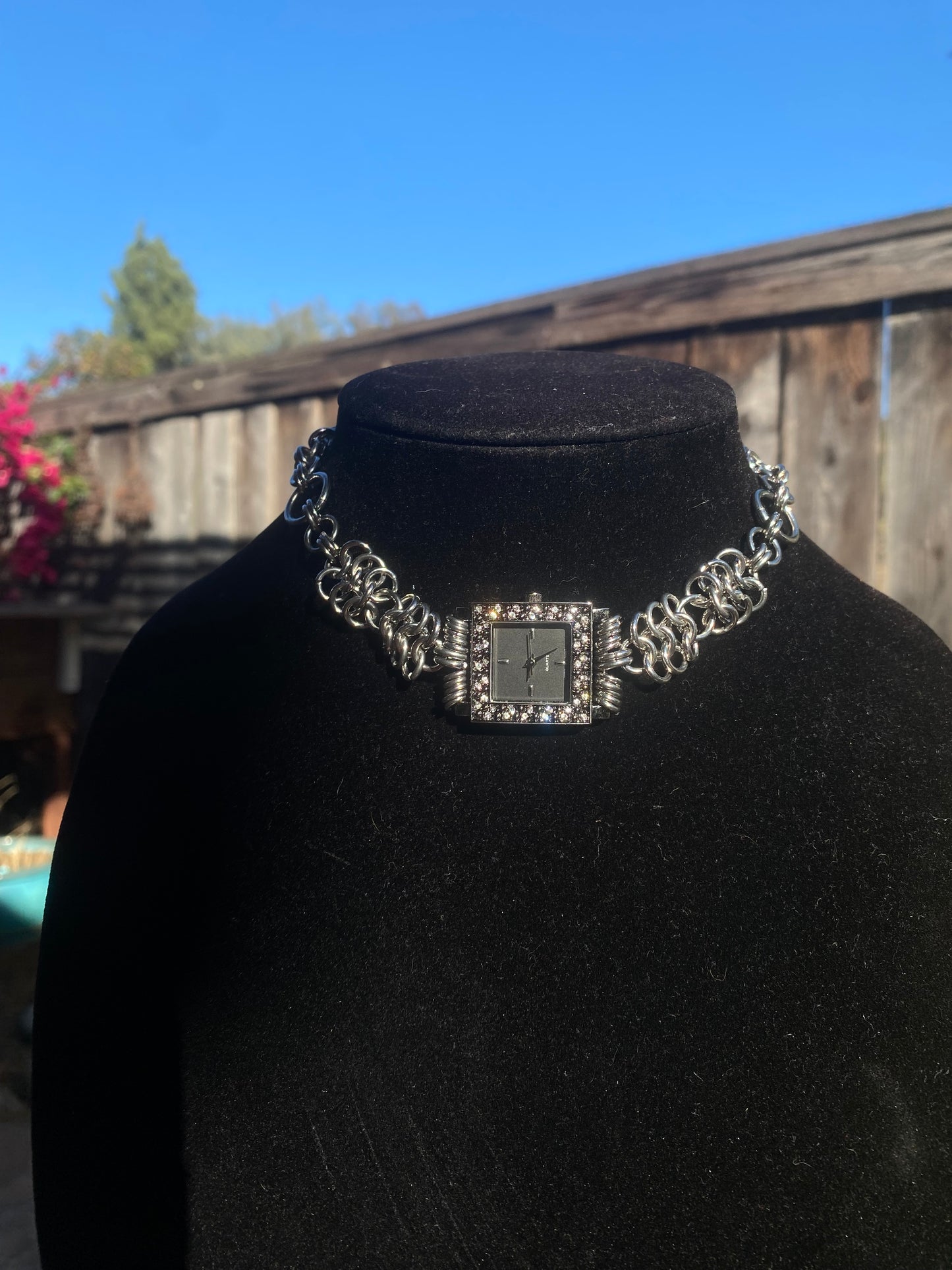 Stainless Steel Chainmail Watch Choker Necklace 