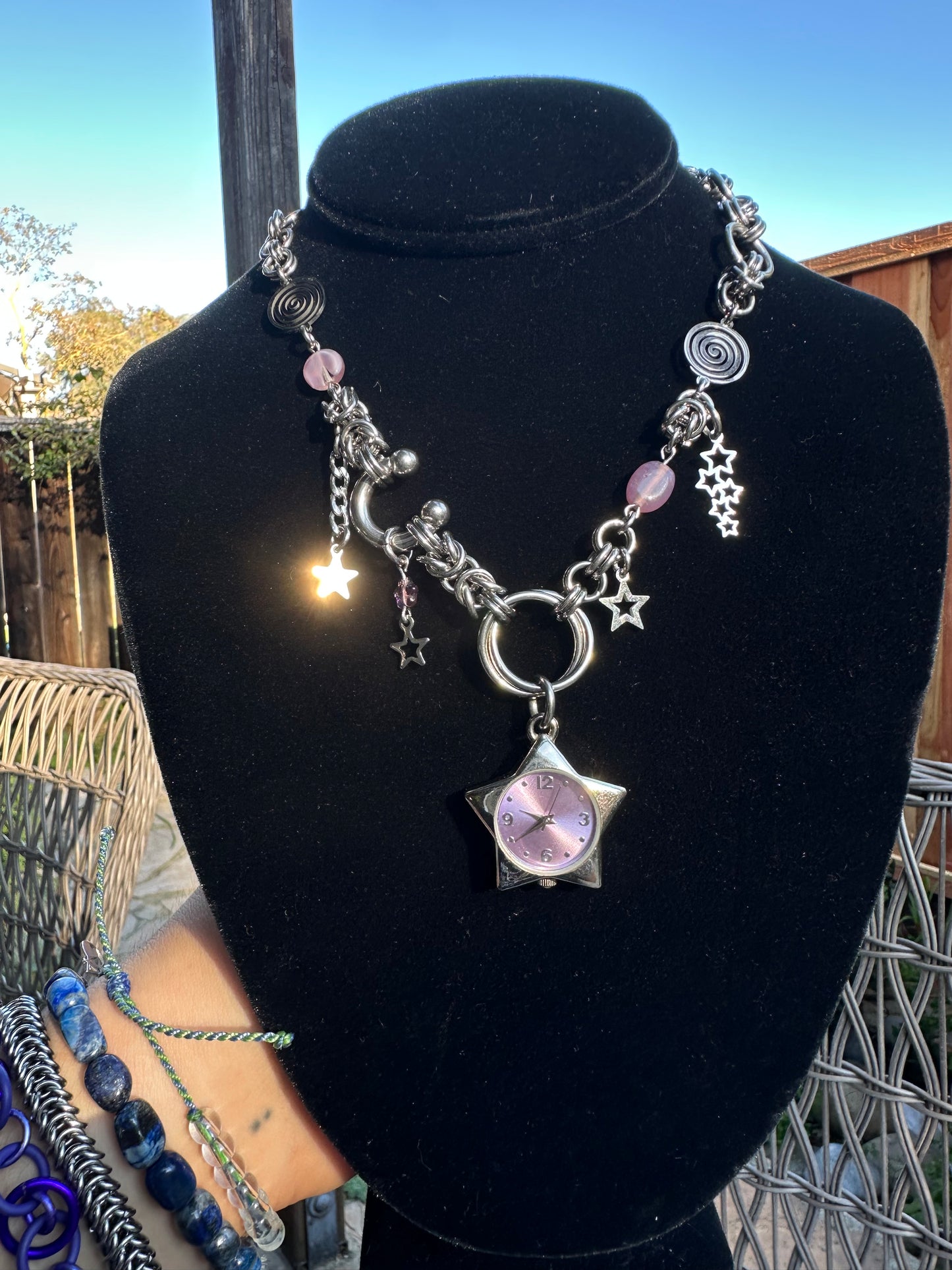 Celestial Pink Watch Star Chainmaile Necklace