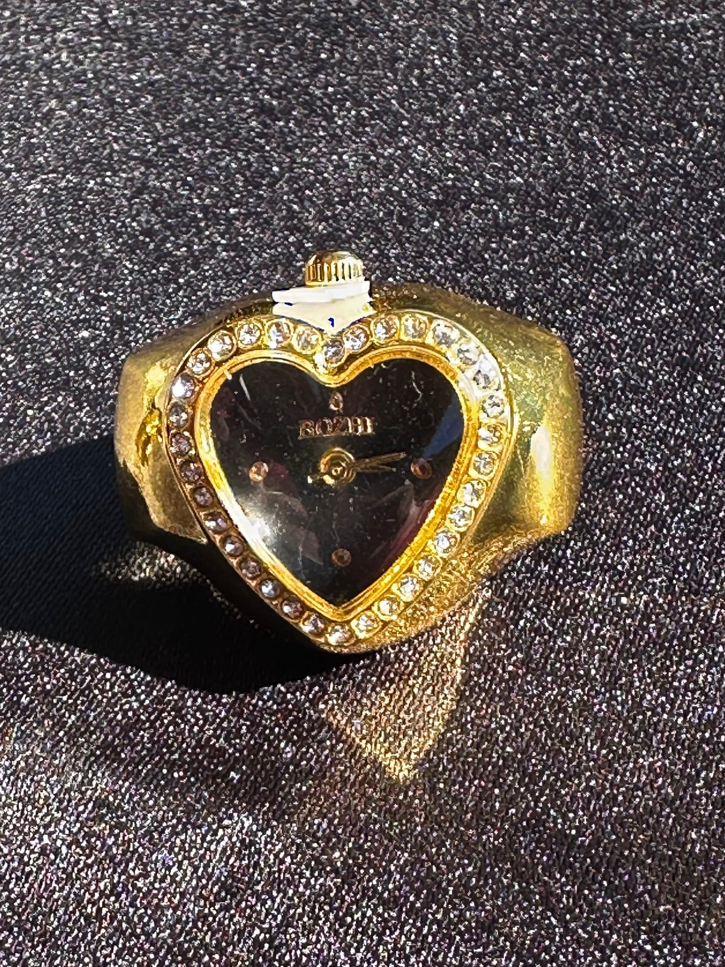 Black Heart Studded Gold Ring Watch