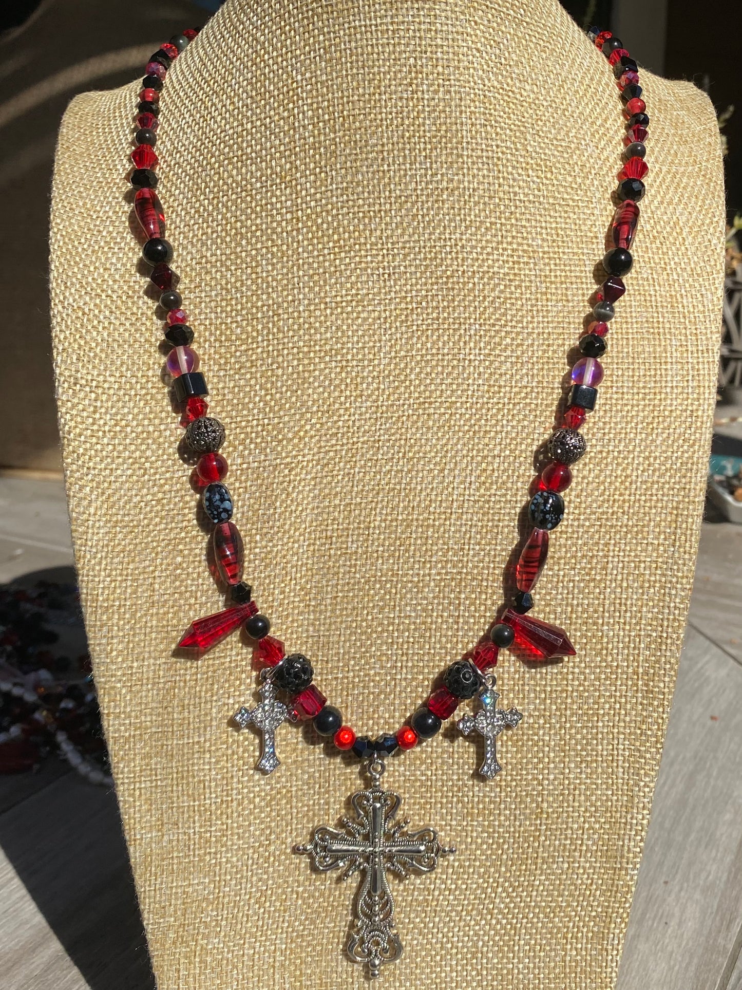 Red & Black Alternative Cross Necklace