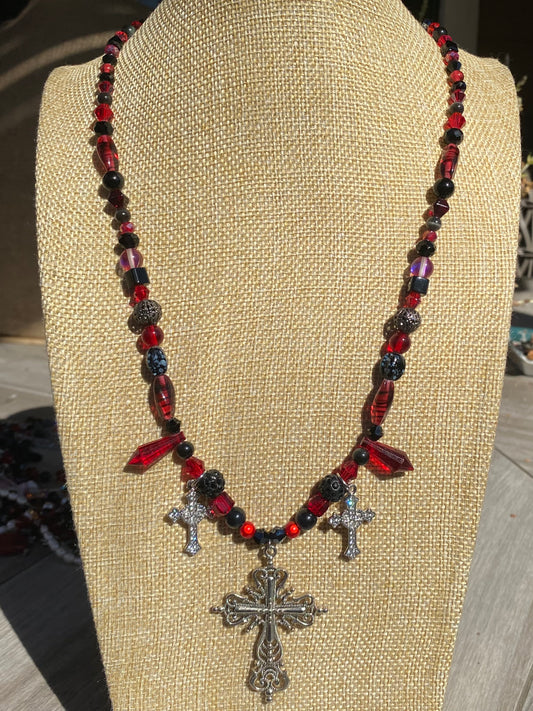 Red & Black Alternative Cross Necklace