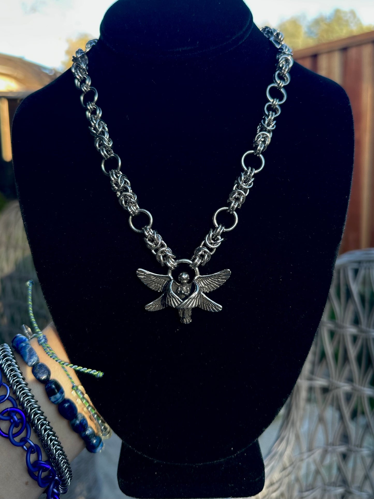 Stainless Steel Byzantine Chainmaille Angel Necklace